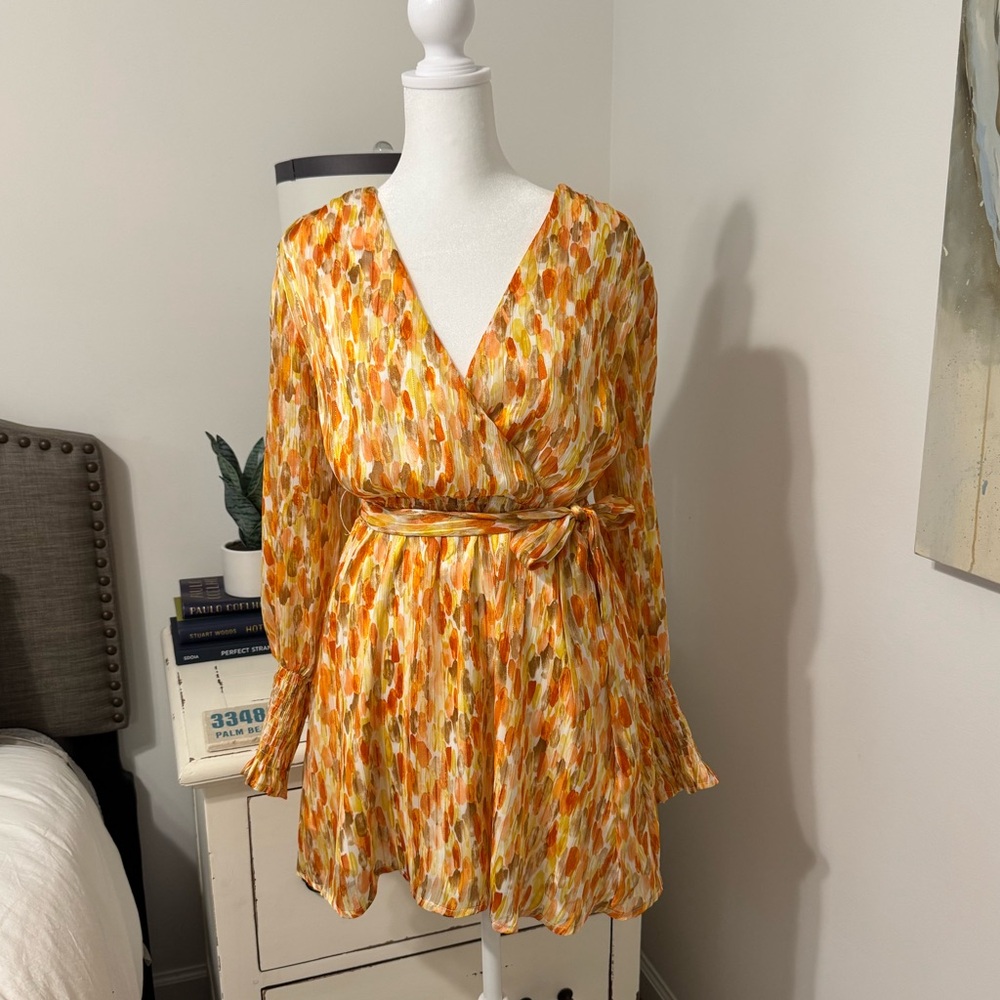 Freeme Orange Multicolor Patterned Dress